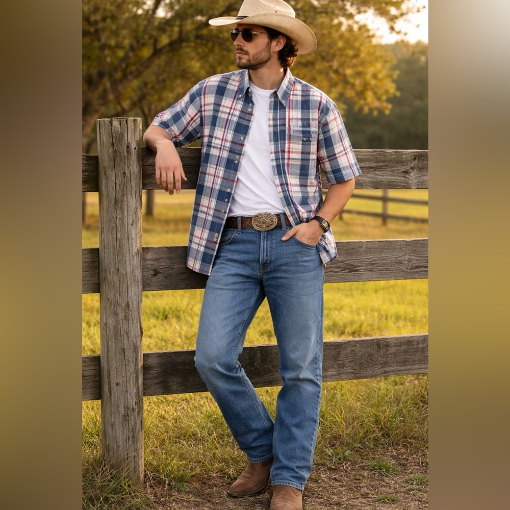 Chaps Men’s Multicolor Blue Plaid Short Sleeve Button-Down Shirt big tall